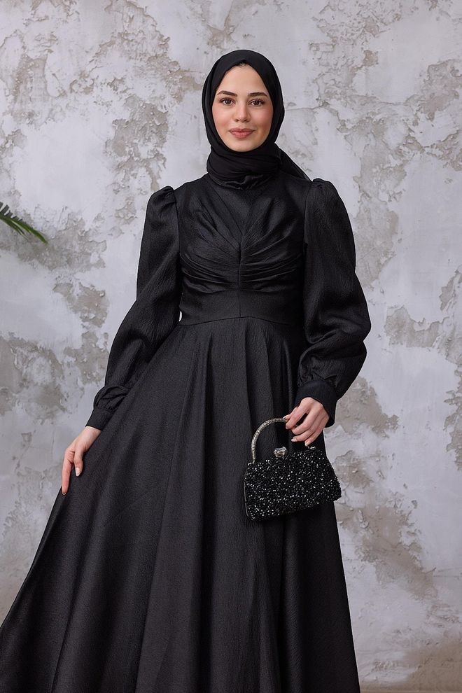 Hulya Keser Black Elegant Fit And Flare Dress Wholesale Clothing Formal