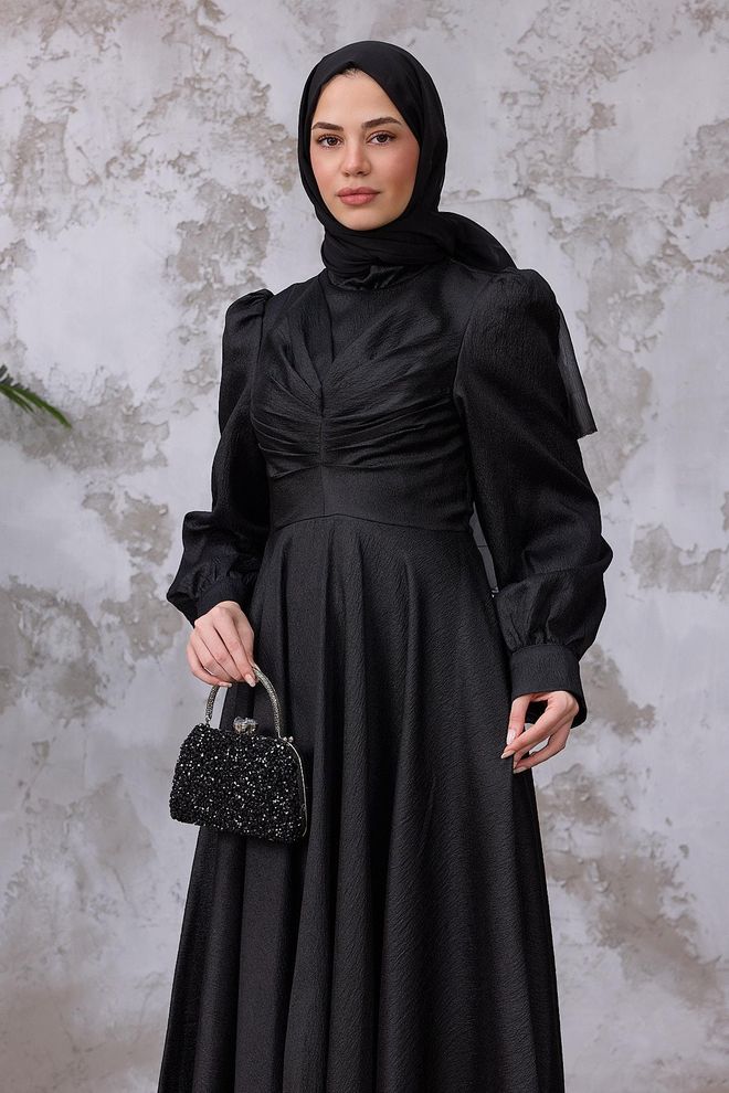 Hulya Keser Black Elegant Fit And Flare Dress Wholesale Clothing Graduation