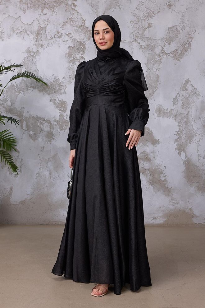 Hulya Keser Black Elegant Fit And Flare Dress Wholesale Clothing 9