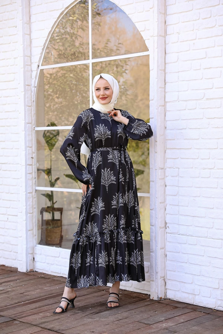 A wholesale clothing model wears HUL10065 - Turquoise Dress - Black, Turkish wholesale Dress of Hulya Keser