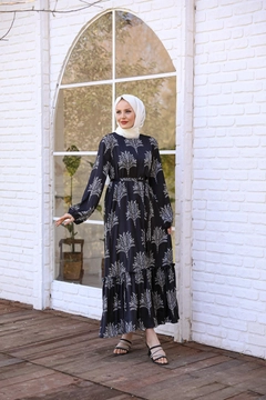 Ein Bekleidungsmodell aus dem Großhandel trägt HUL10065 - Turquoise Dress - Black, türkischer Großhandel Kleid von Hulya Keser