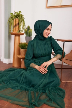 Модел на дрехи на едро носи HUL10015 - Özlem Tulle Evening Dress - Emerald Green, турски едро рокля на Hulya Keser