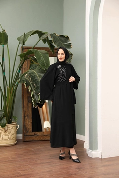 Hurtowa modelka nosi HUL10145 - Ahsen Abaya - Black, turecka hurtownia Abaya firmy Hulya Keser