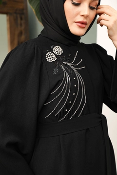 A wholesale clothing model wears HUL10145 - Ahsen Abaya - Black, Turkish wholesale Abaya of Hulya Keser