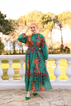 A wholesale clothing model wears HUL10103 - Angel Dress - Turquoise, Turkish wholesale Dress of Hulya Keser