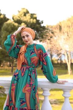 Una modelo de ropa al por mayor lleva HUL10103 - Angel Dress - Turquoise, Vestido turco al por mayor de Hulya Keser