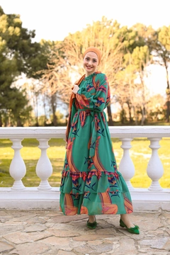 Ein Bekleidungsmodell aus dem Großhandel trägt HUL10103 - Angel Dress - Turquoise, türkischer Großhandel Kleid von Hulya Keser