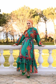 A wholesale clothing model wears HUL10103 - Angel Dress - Turquoise, Turkish wholesale Dress of Hulya Keser