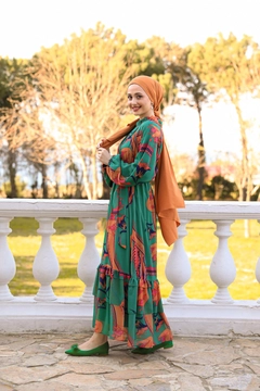 Una modelo de ropa al por mayor lleva HUL10103 - Angel Dress - Turquoise, Vestido turco al por mayor de Hulya Keser