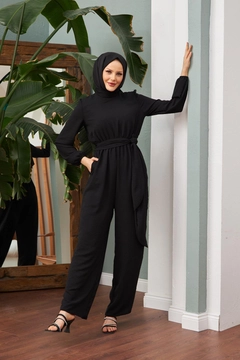A wholesale clothing model wears HUL10115 - Airobin Jumpsuit - Black, Turkish wholesale Jumpsuit of Hulya Keser