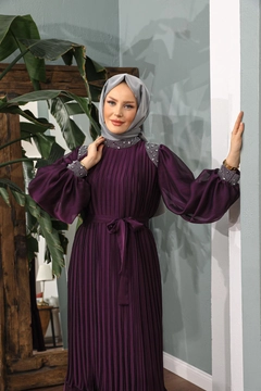 عارض ملابس بالجملة يرتدي HUL10123 - Nisa Evening Dress - Purple، تركي بالجملة فستان من Hulya Keser