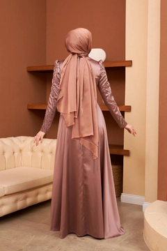 A wholesale clothing model wears hul10380-azra-evening-dress-copper, Turkish wholesale Dress of Hulya Keser