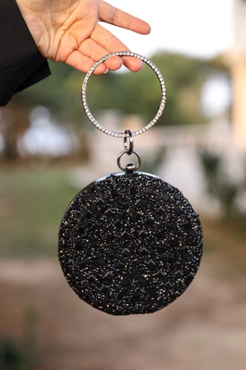 A wholesale clothing model wears  Ring Evening Dress Bag - Black
, Turkish wholesale Bag of Hulya Keser