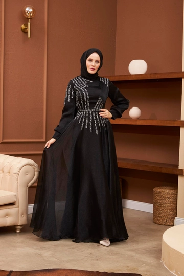 A wholesale clothing model wears  Asian Evening Dress - Black
, Turkish wholesale Dress of Hulya Keser