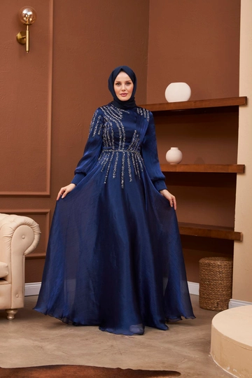 A wholesale clothing model wears  Asya Evening Dress - Navy Blue
, Turkish wholesale Dress of Hulya Keser