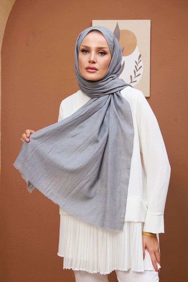 Hulya Keser شال من الخيزران رمادي ملابس بالجملة محتشم