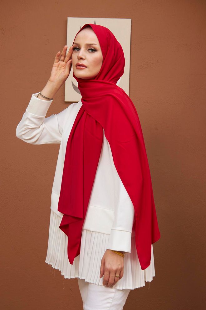Hulya Keser شال حرير المدينة المنورة أحمر ملابس بالجملة محتشم