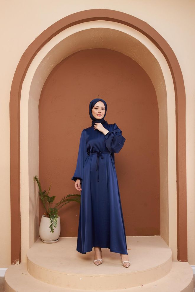 Hulya Keser Nisan Evening Dress Navy Blue Wholesale Clothing Modest