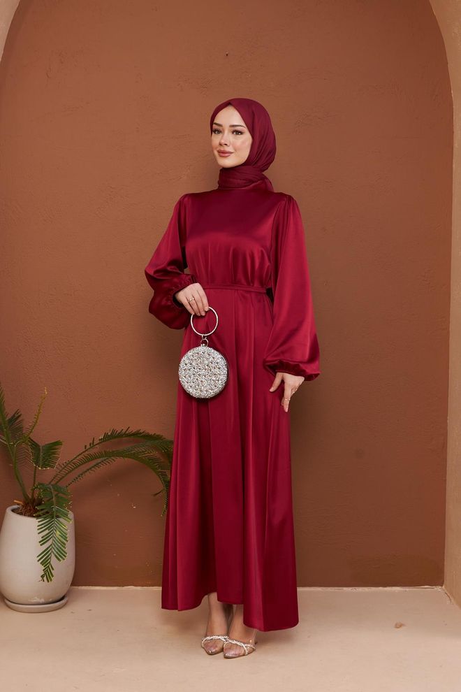 Hulya Keser Nisan Evening Dress Claret Red Wholesale Clothing Modest