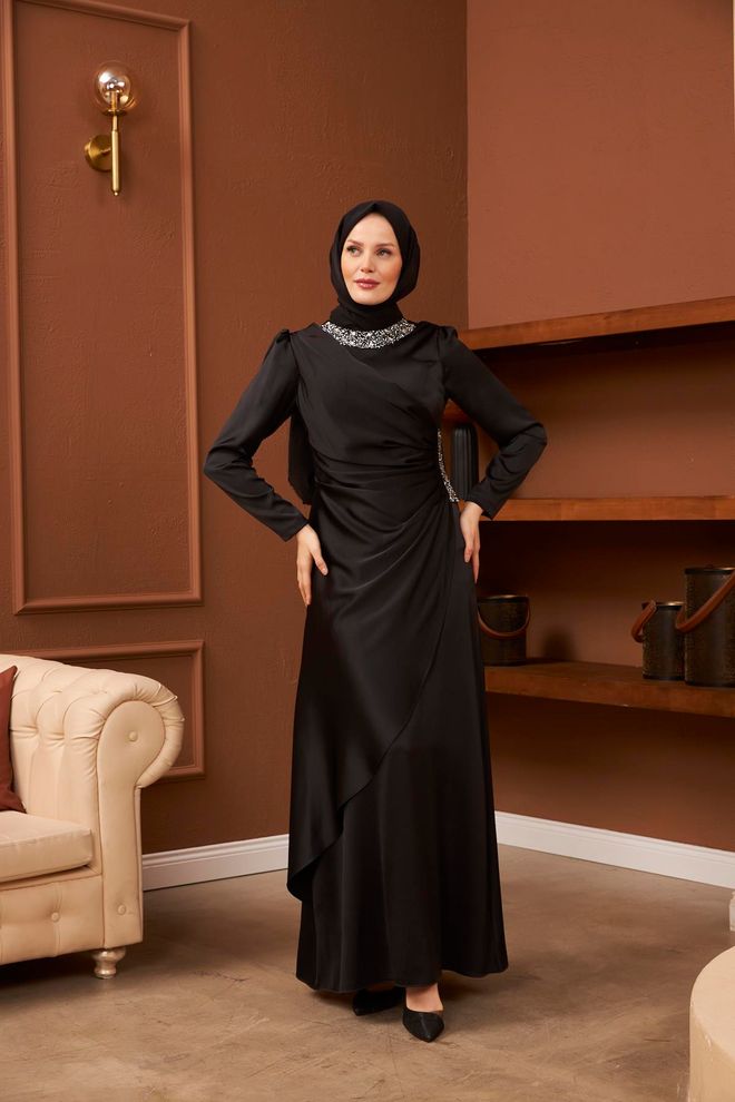 Hulya Keser Ümran Evening Dress Black Wholesale Clothing Modest