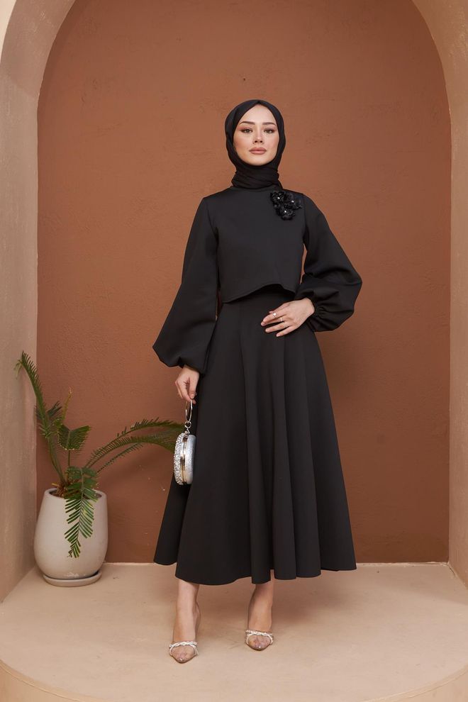 Hulya Keser Abito G��knur Nero Abbigliamento all'ingrosso Modesto