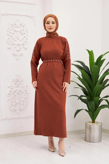 A wholesale clothing model wears  Nazlı Dress - Tile
, Turkish wholesale Dress of Hulya Keser