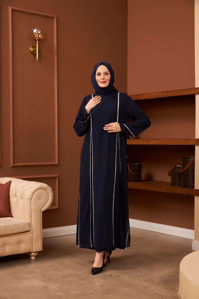Hulya Keser Abaya Navy Blue Wholesale Clothing Modest