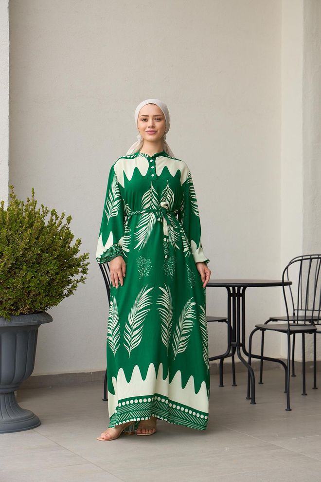 Hulya Keser Haljina Od Viskoze S Vezanim Ovratnikom I Zakopčavanjem Zelena Veleprodaja odjeće Formalni