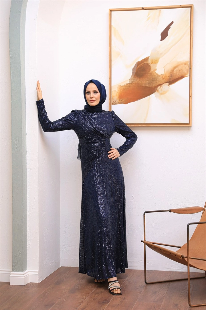 Модель оптовой продажи одежды носит 47348 - Evening Dress - Navy Blue, турецкий оптовый товар Одеваться от Hulya Keser.