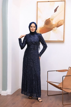 عارض ملابس بالجملة يرتدي 47348 - Evening Dress - Navy Blue، تركي بالجملة فستان من Hulya Keser