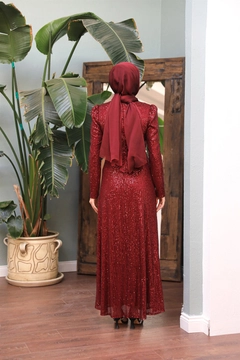 A wholesale clothing model wears 47349 - Evening Dress - Claret Red, Turkish wholesale Dress of Hulya Keser