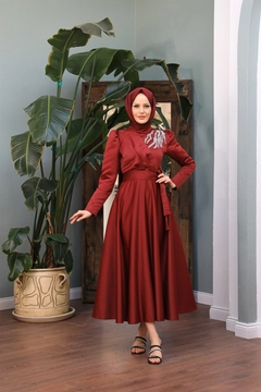 A wholesale clothing model wears 47340 - Evening Dress - Claret Red, Turkish wholesale Dress of Hulya Keser