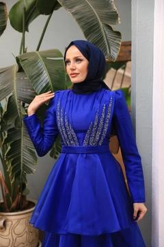 Hurtowa modelka nosi 47357 - Evening Dress - Sax, turecka hurtownia Sukienka firmy Hulya Keser