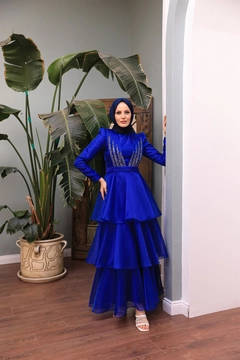 A wholesale clothing model wears 47357 - Evening Dress - Sax, Turkish wholesale Dress of Hulya Keser