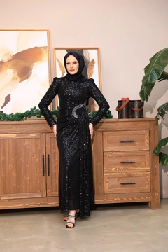 Una modelo de ropa al por mayor lleva 47376 - Evening Dress - Black, Vestido turco al por mayor de Hulya Keser