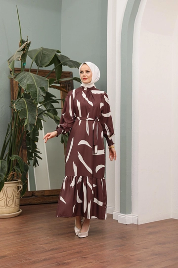 A wholesale clothing model wears  Dress - Brown
, Turkish wholesale Dress of Hulya Keser