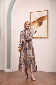 A wholesale clothing model wears HUL10195 - Dress - Brown, Turkish wholesale Dress of Hulya Keser
