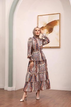 Hurtowa modelka nosi HUL10195 - Dress - Brown, turecka hurtownia Sukienka firmy Hulya Keser