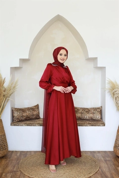 Veľkoobchodný model oblečenia nosí 37648 - Evening Dress - Claret Red, turecký veľkoobchodný Šaty od Hulya Keser