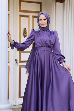 Um modelo de roupas no atacado usa 37652 - Evening Dress - Lilac, atacado turco Vestir de Hulya Keser