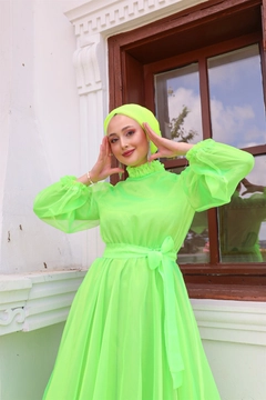 Модел на дрехи на едро носи 37656 - Evening Dress - Green, турски едро рокля на Hulya Keser