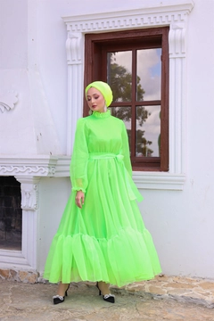 A wholesale clothing model wears 37656 - Evening Dress - Green, Turkish wholesale Dress of Hulya Keser