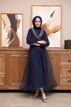 Veľkoobchodný model oblečenia nosí 37682 - Evening Dress - Navy Blue, turecký veľkoobchodný Šaty od Hulya Keser