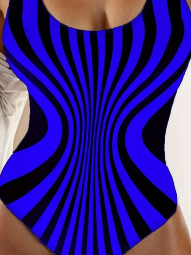 Janes Женский Купальник Для Дайвинга С Круглым Вырезом И Принтом Синий Оптовая продажа одежды 4