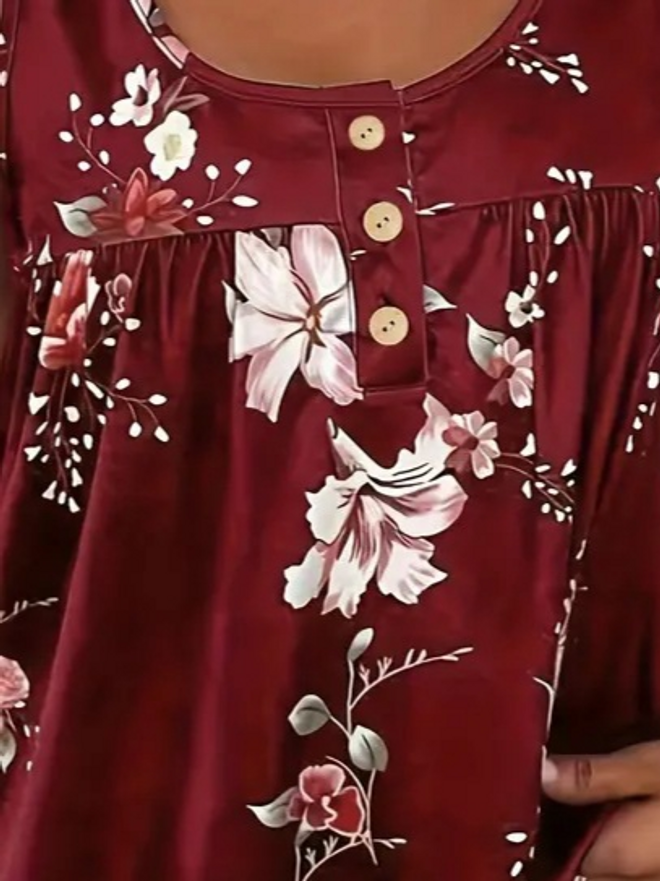 Janes Blusa Feminina Com Alça Grossa E Botão Frontal Com Detalhe De Flor Vermelho Claret Roupas por atacado Casual