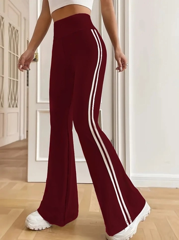 Un mannequin de vêtements en gros porte  Collant De Plongée Femme Taille Élastique À Rayures Latérales Rouge Bordeaux
, Leggings en gros de Janes en provenance de Turquie