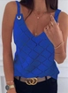 A wholesale clothing model wears jan14127-women's-sleeveless-ring-detail-diamond-pattern-strappy-knitwear-blouse-blue, Turkish wholesale  of 