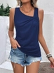 A wholesale clothing model wears jan14243-women's-sleeveless-collar-detailed-viscose-blouse-navy-blue, Turkish wholesale  of 