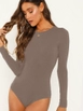 A wholesale clothing model wears jan14318-sandy-fabric-bodysuit-milky-brown, Turkish wholesale  of 