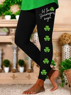 A wholesale clothing model wears jan14546-women's-clover-printed-diving-fabric-tights-black, Turkish wholesale Leggings of Janes